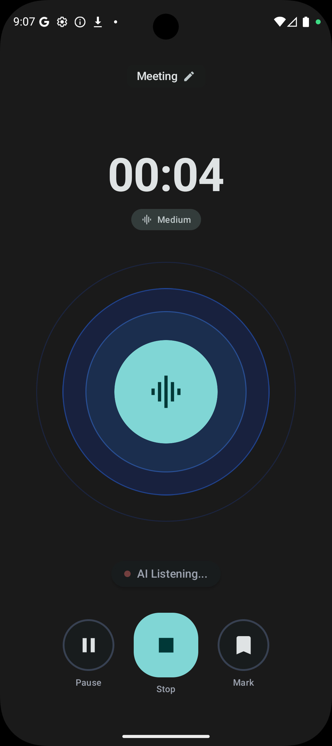 Nexnote recording screen