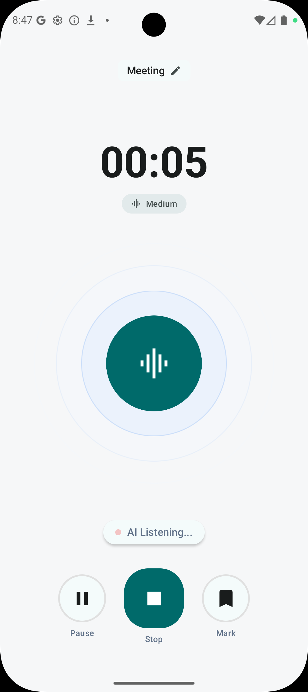 Nexnote recording screen
