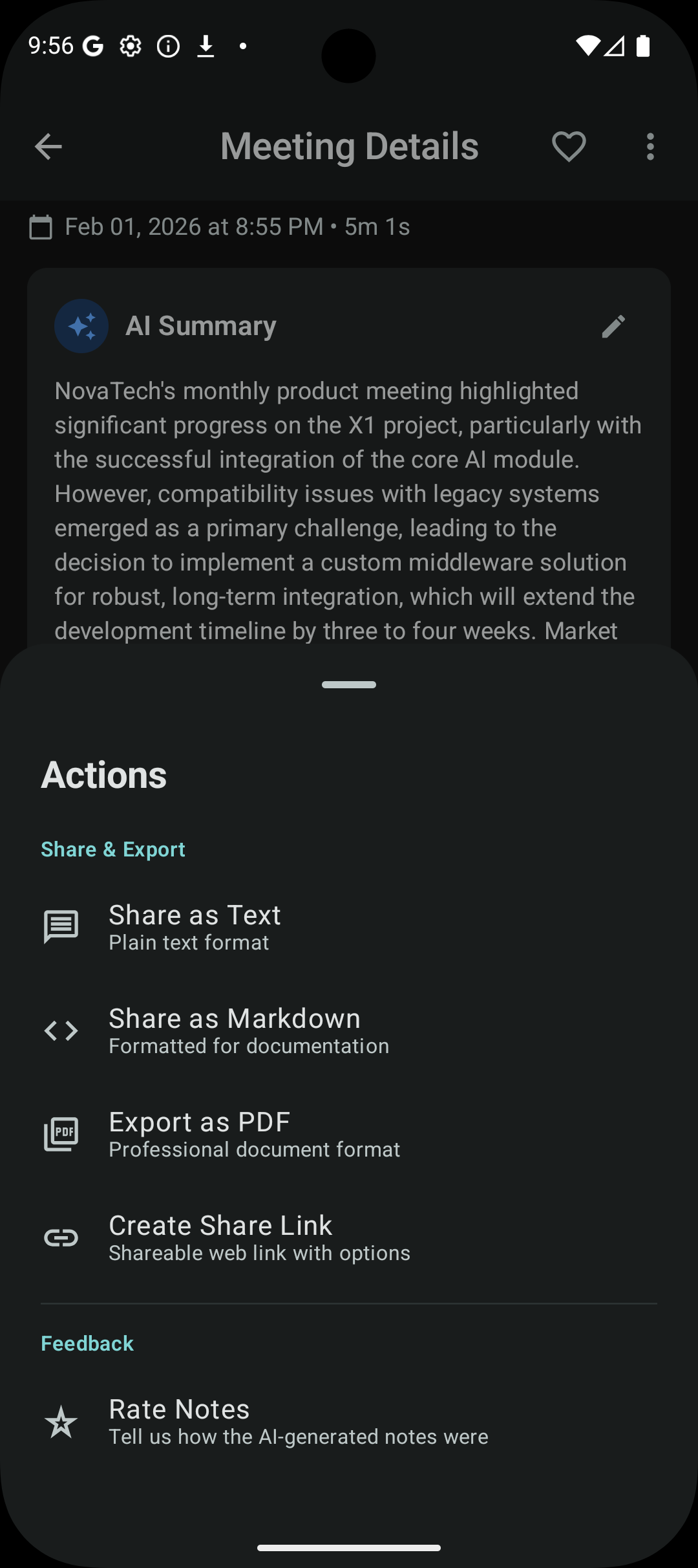 Nexnote sharing and export options