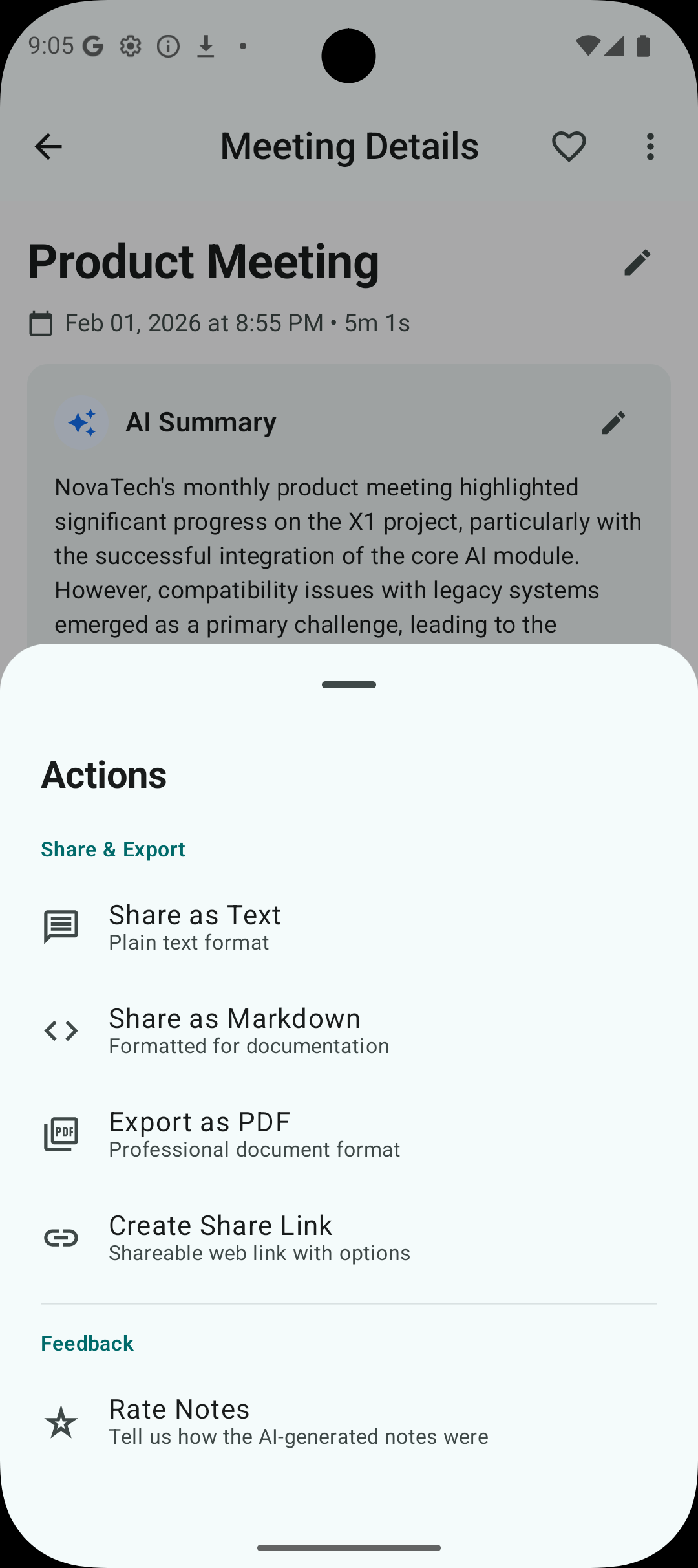 Nexnote sharing and export options