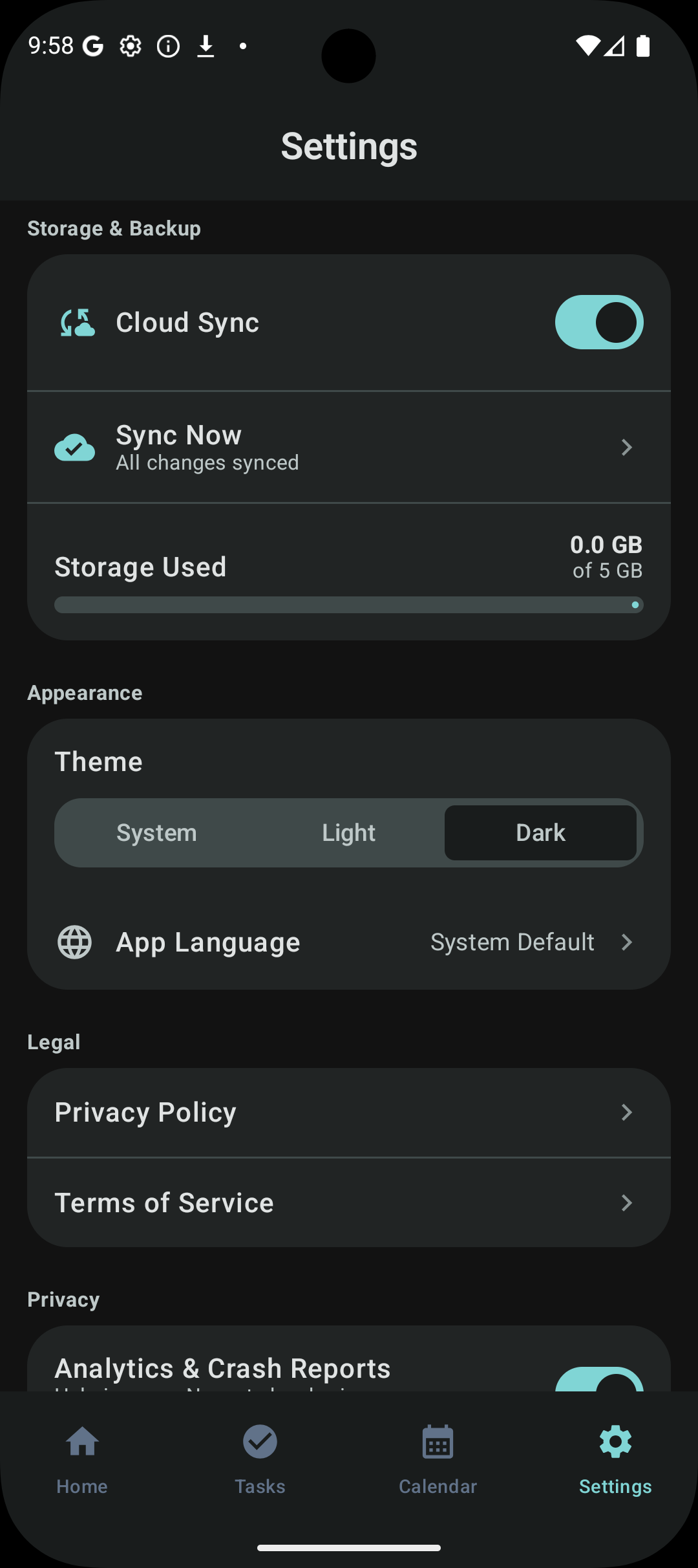 Nexnote cloud sync settings